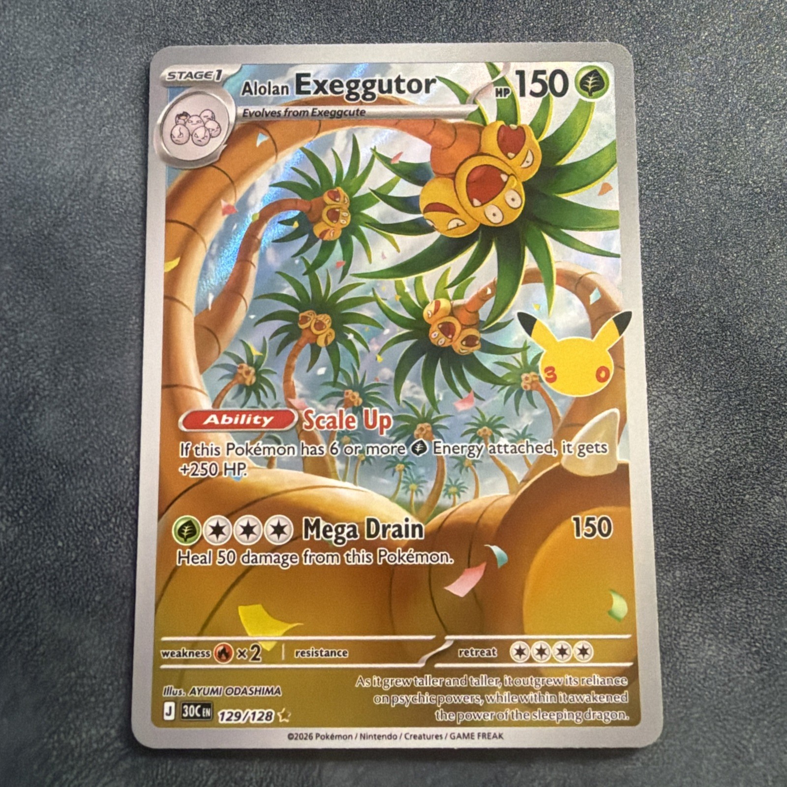 Pokémon TCG Alolan Exeggutor 129/128 30th Celebration Illustration Rare Holo