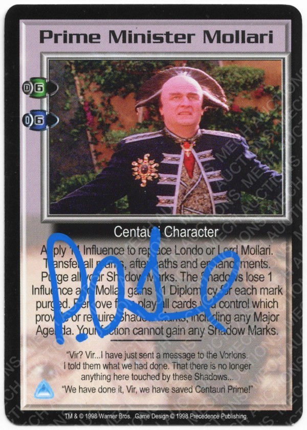 Scheda autografa Babylon 5 CCG Primo Ministro Mollari Peter Jurasik non in rilievo