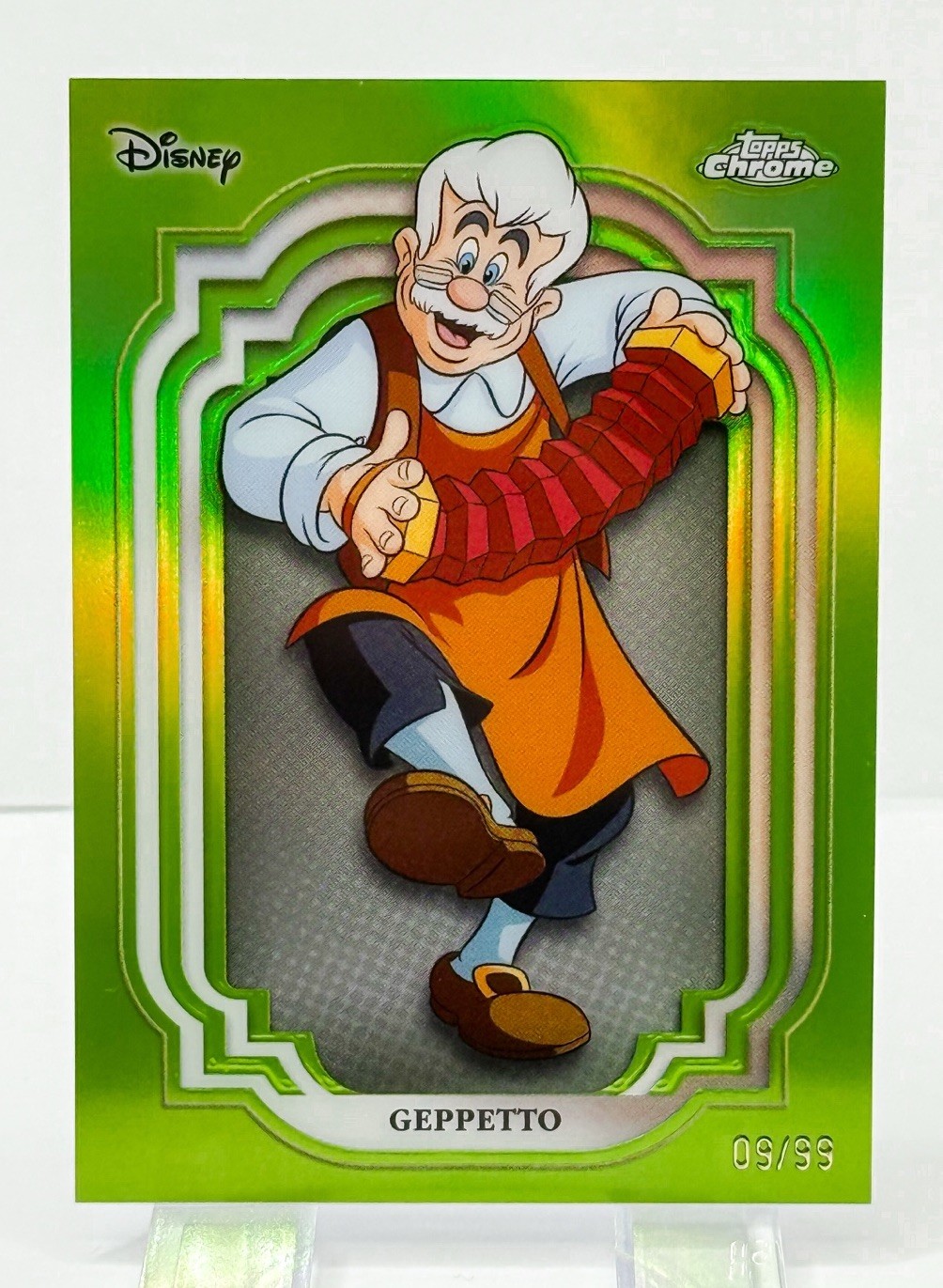 2024 Topps Chrome Disney Geppetto #114 (Pinocchio) Green Refractor /99