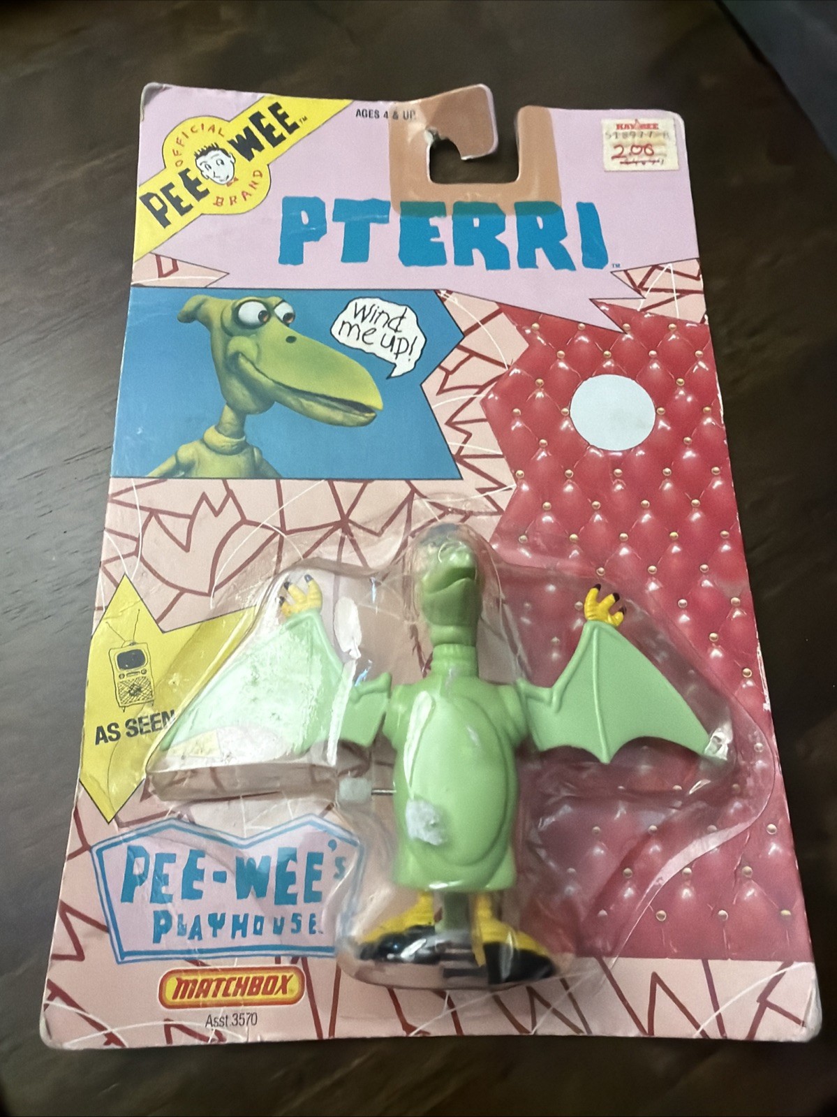 Matchbox Pee-Wee's Playhouse Pterri personaggio avvolgibile su cartoncino 1988!
