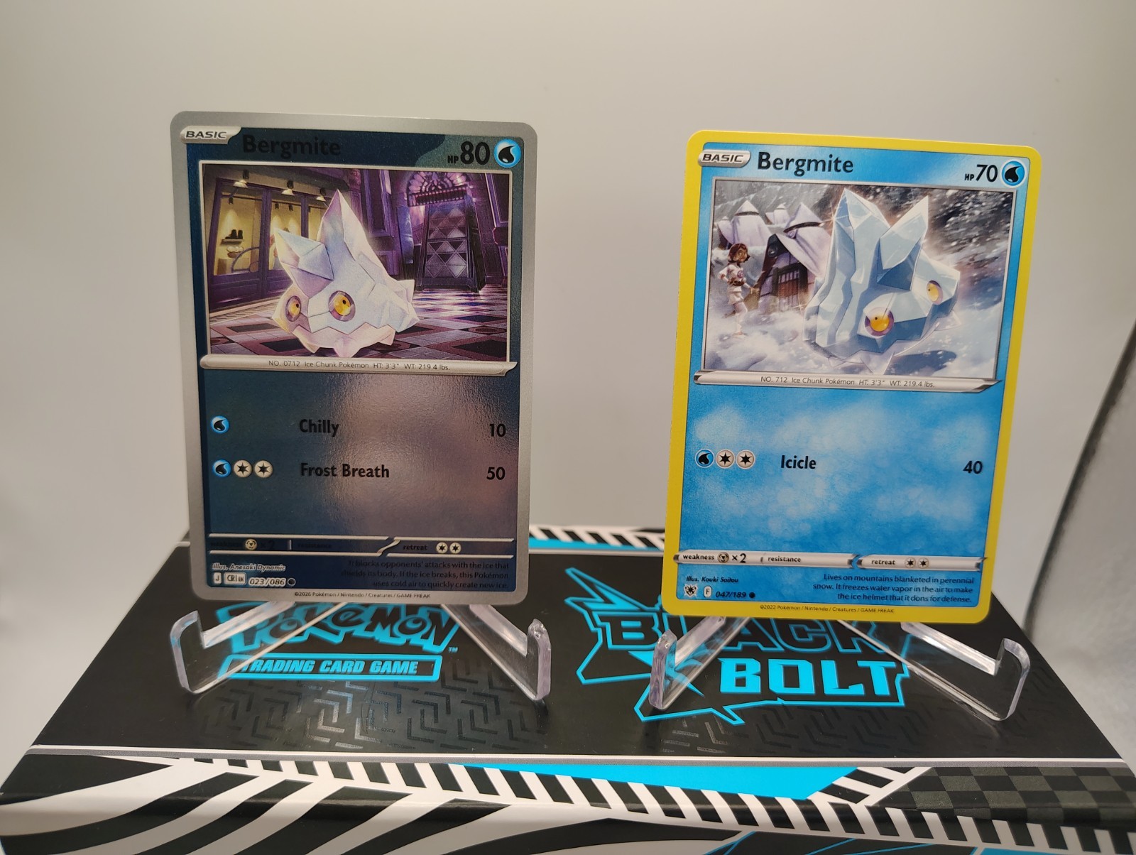 Lotto Pokemon TCG Bergmite #023/086 Reverse Holo Chaos Rising & #047/189 Regolare