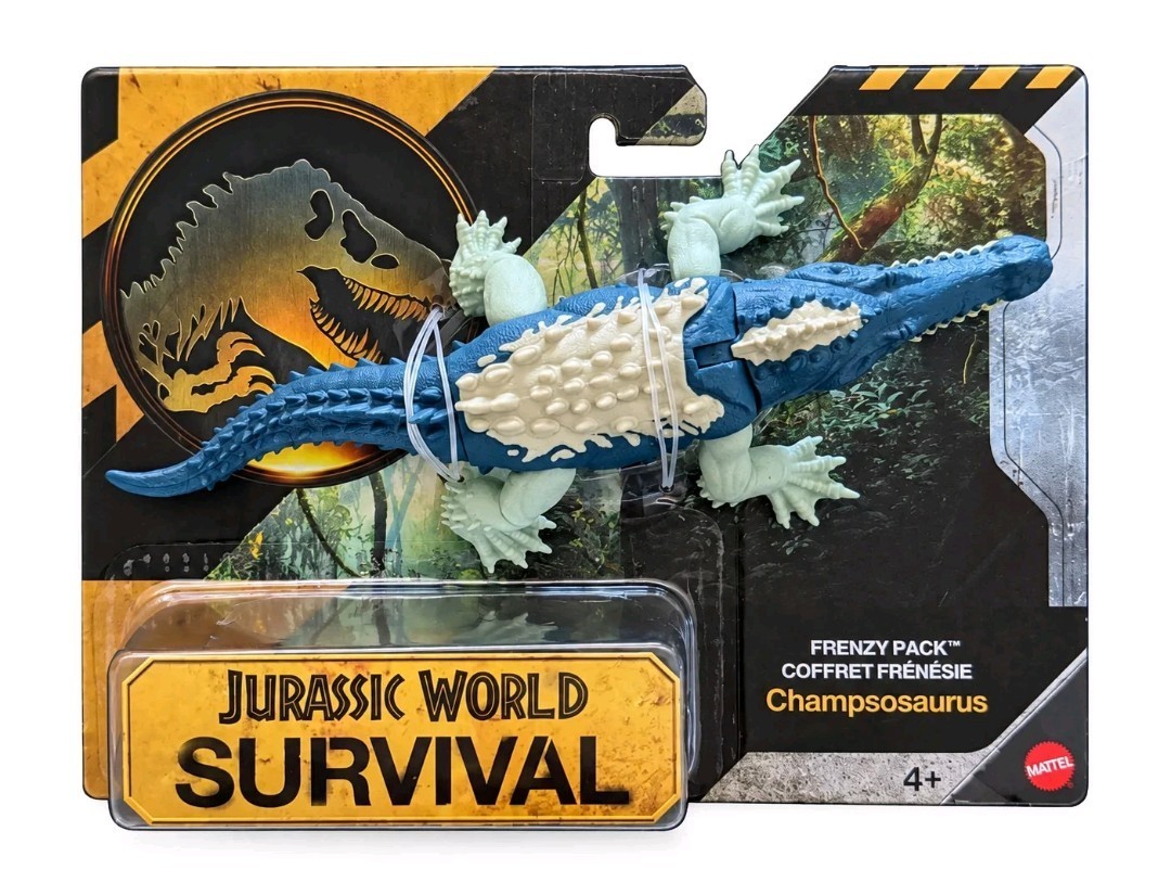 JURASSIC WORLD SURVIVAL FRENZY PACK CHAMPSOSAURUS ACTION FIGURE MATTEL NUOVO