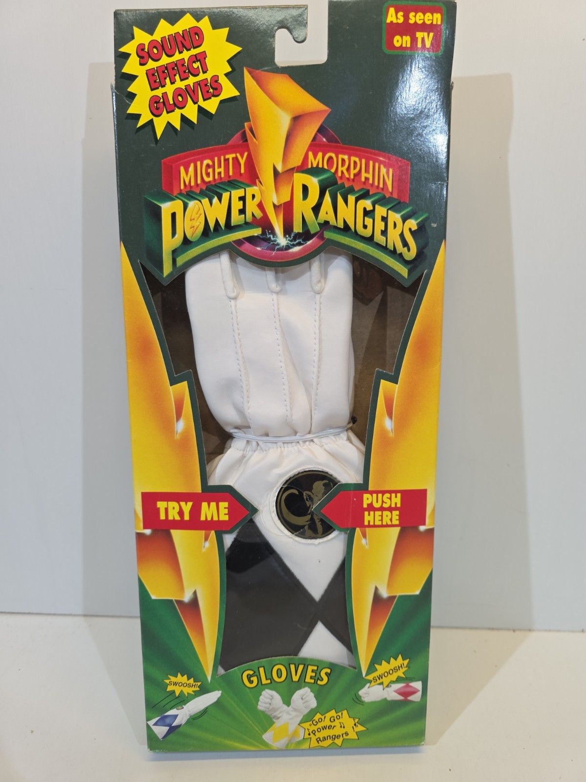 Bandai Mighty Morphin Power Rangers bianco e nero "GUANTI"! NUOVO! Sigillato!