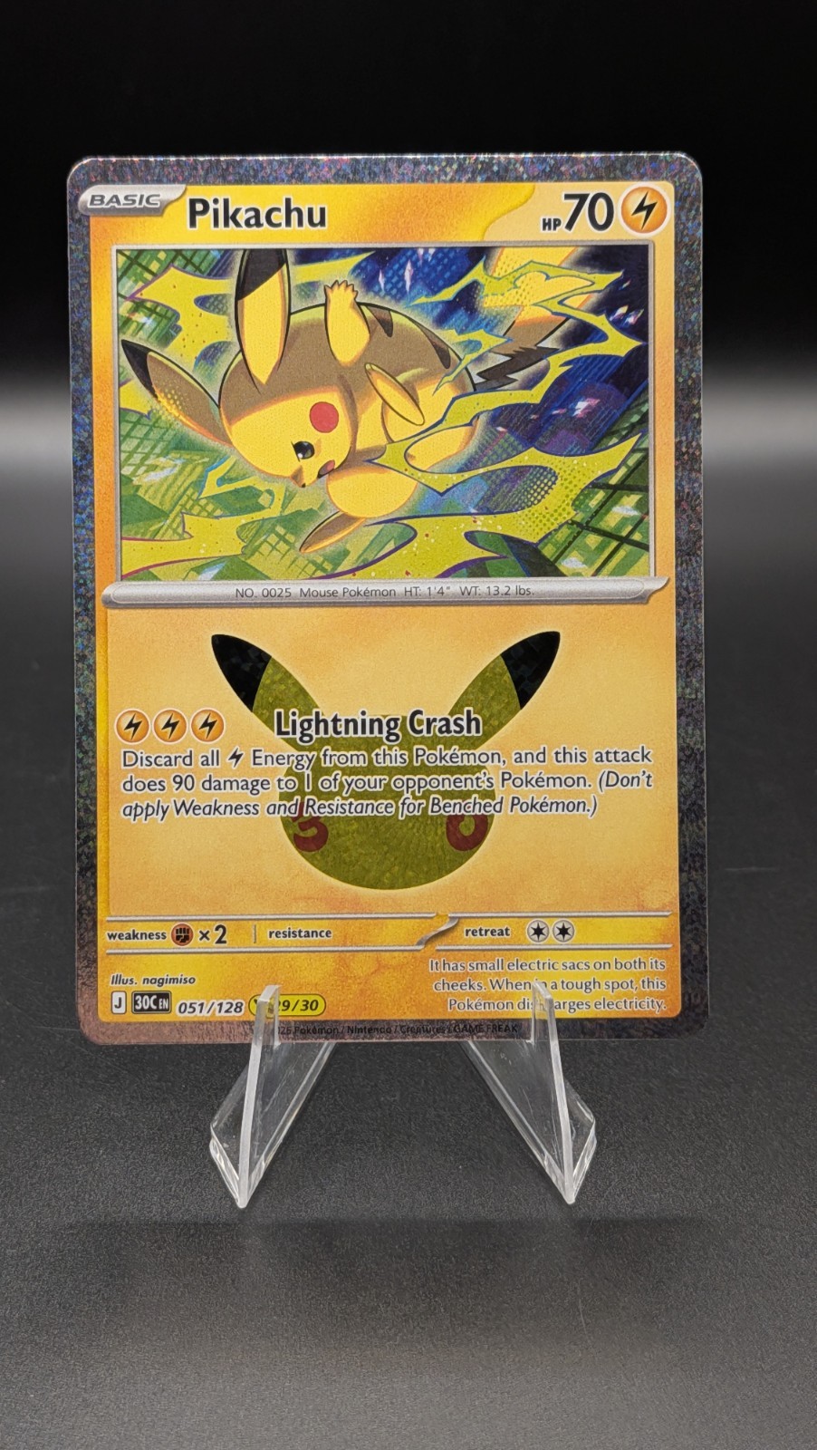 Pokemon 30° Anniversario Pickachu 051/128 (29/30 Pikachu) Crash Illuminazione 70 HP