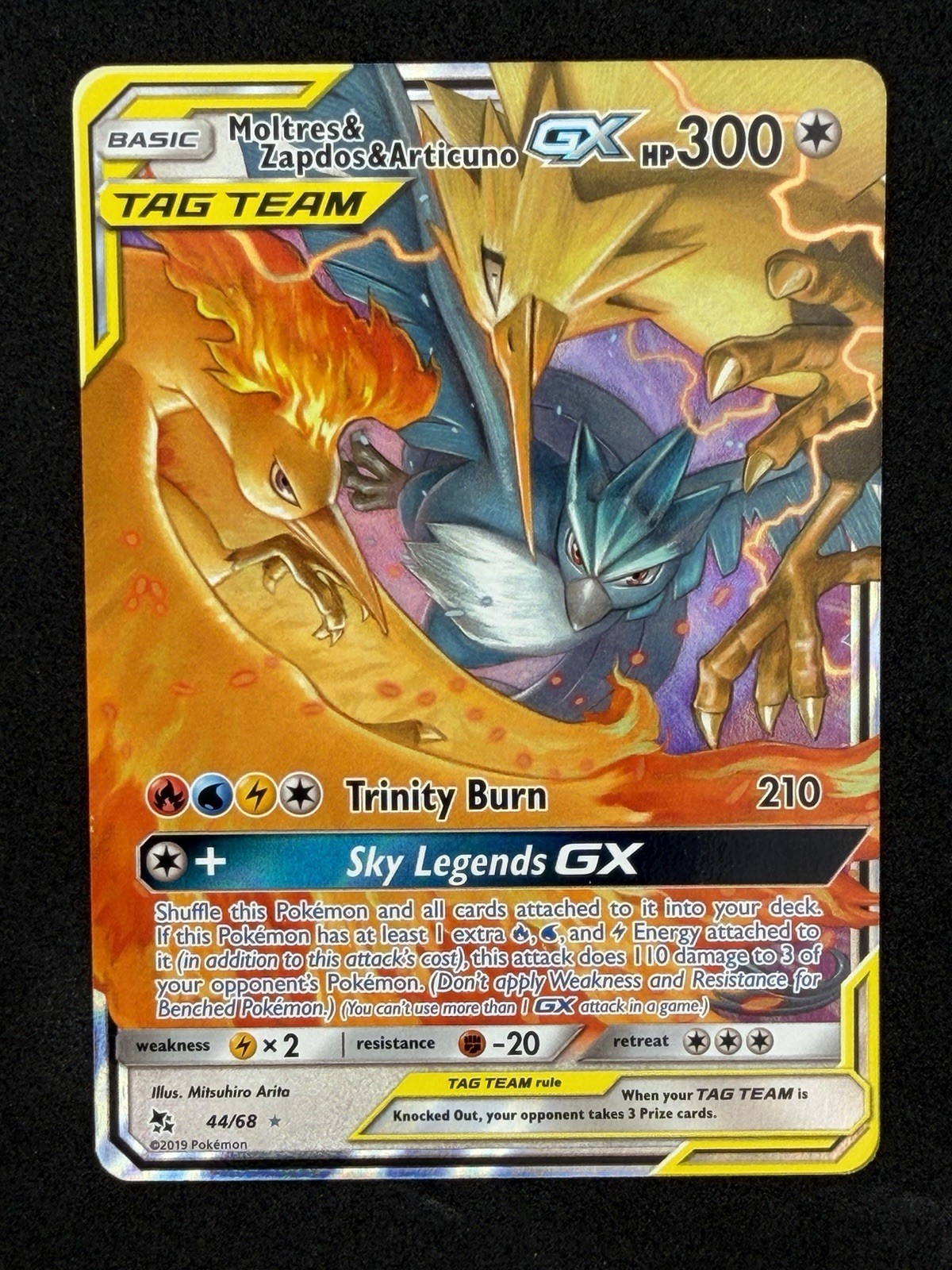 Pokemon Moltres & Zapdos & Articuno GX 44/68 Destino Nascosto quasi nuovo+
