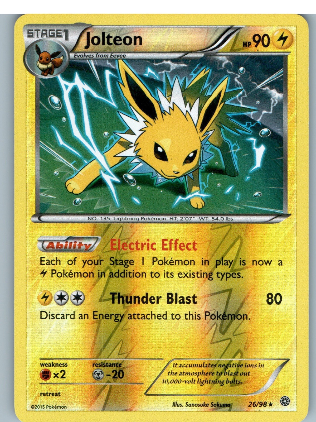 Jolteon 26/98 Raro Pokemon Antiche Origini Holo Inverso Giocato Leggermente