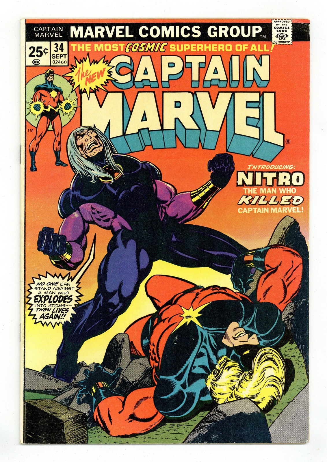 Captain Marvel #34 FN 6.0 1974 1° App. Nitro