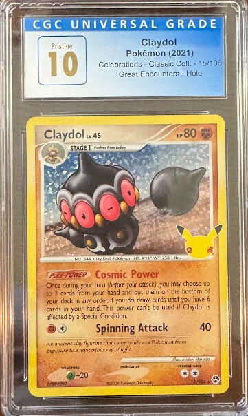 POKEMON INCONTAMINATO CGC 10 CLAYDOL 15 CELEBRAZIONI ANNIVERSARIO