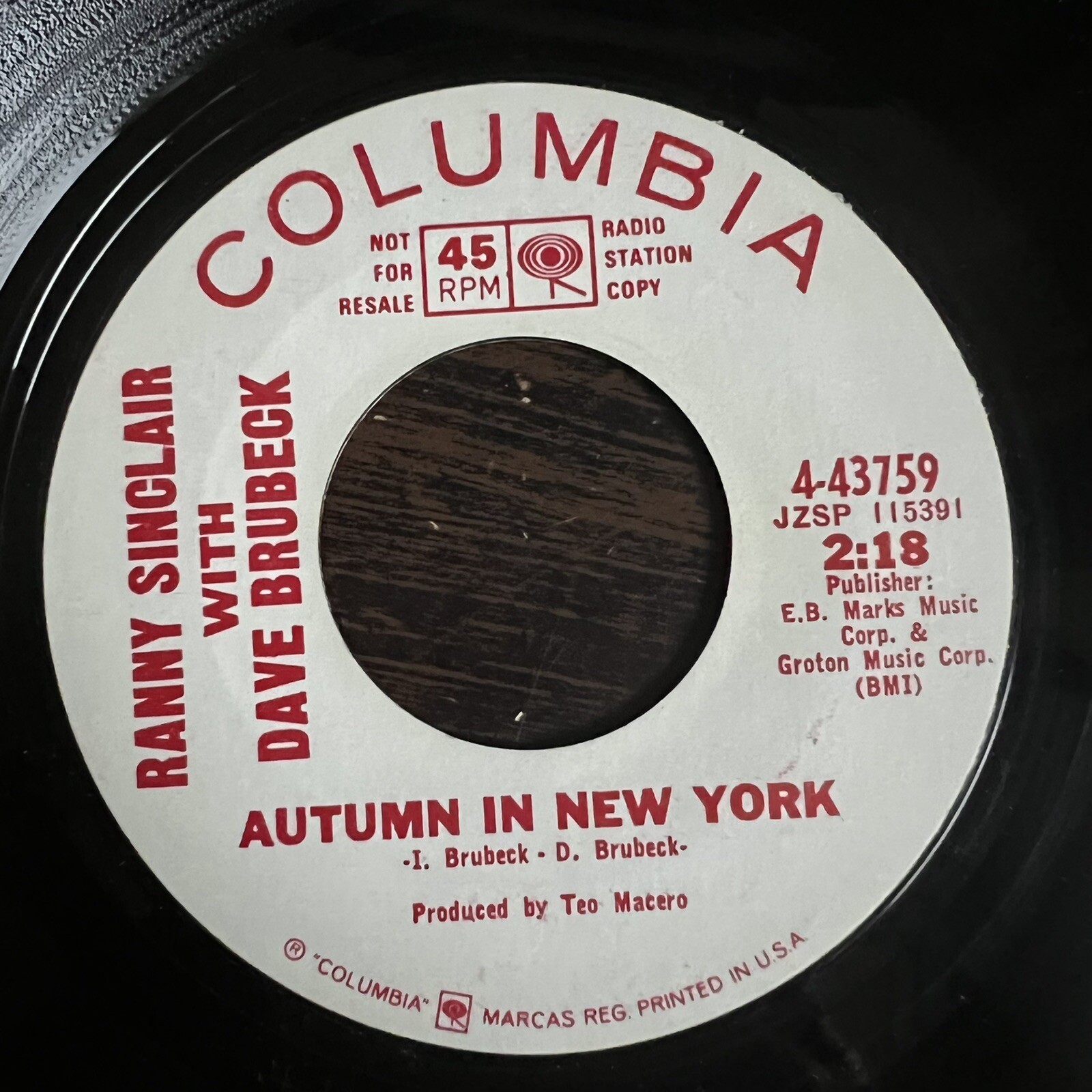 Ranny Sinclair & Dave Brubeck ‎– Something To Sing About / Autumn In NY 7" Jazz