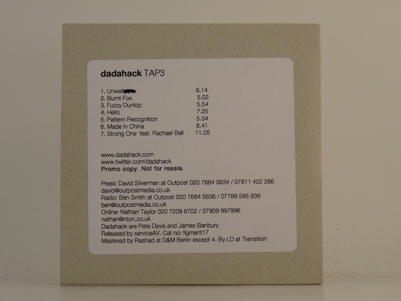 DADAHACK TAP3 (H1) 7 Track Promo CD Single including Card Sleeve OUTPOST
