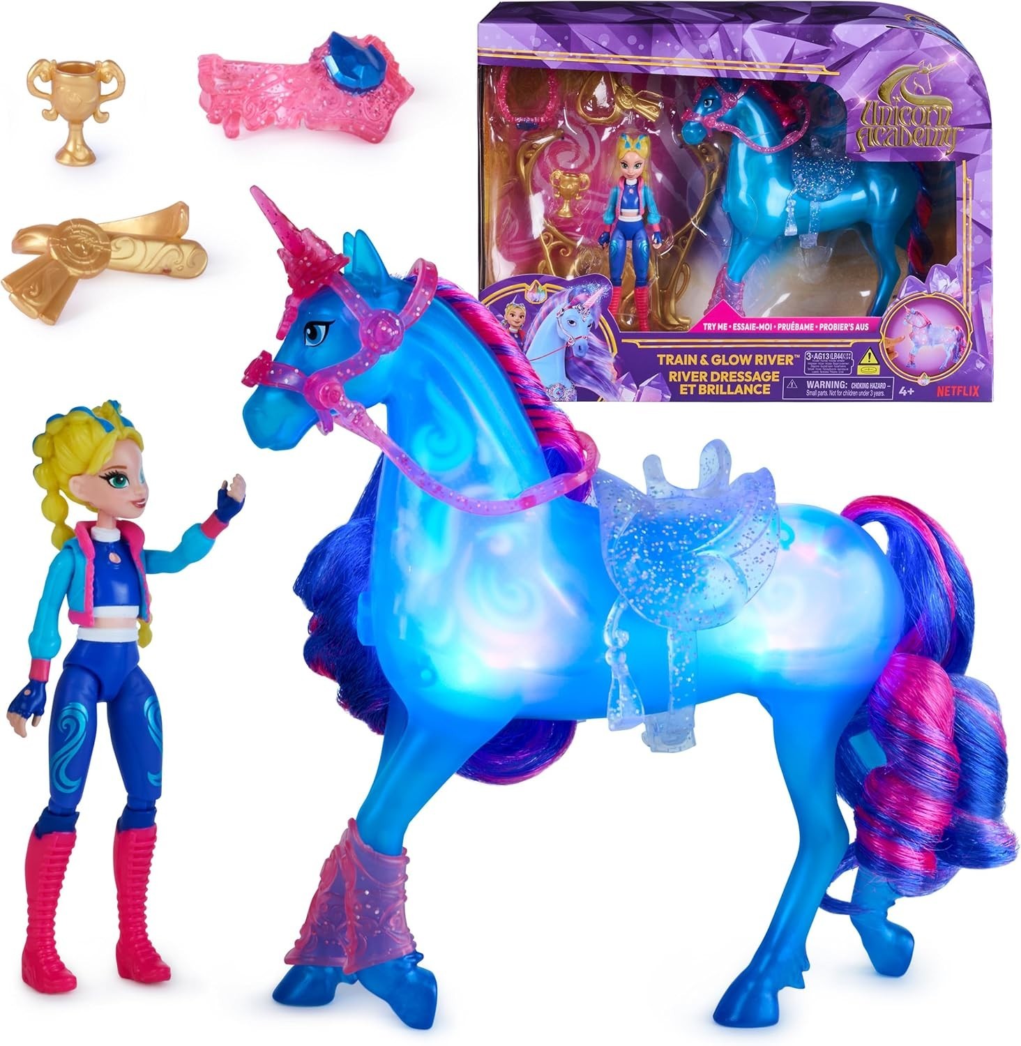 Unicorn Academy Train & Glow River Unicorn, Isabel, Lights Up & 3 Accs, Girls 4+
