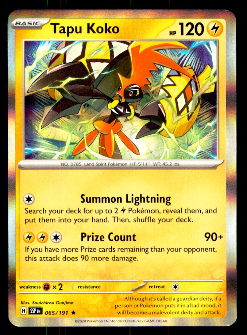 Tapu Koko Holo Rare SV08: Surging Sparks 065/191 NM