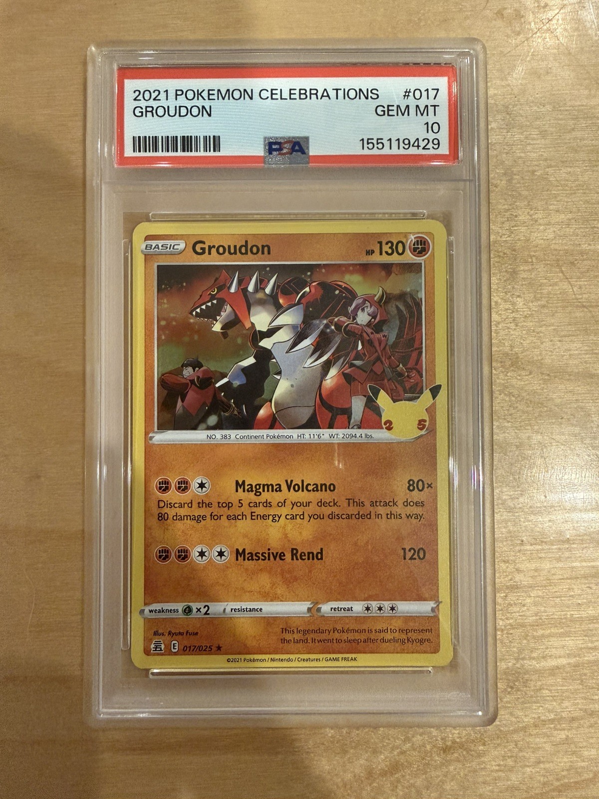 2021 POKEMON CELEBRAZIONI 25° ANNIVERSARIO GROUDON 017/025 17 PSA 10