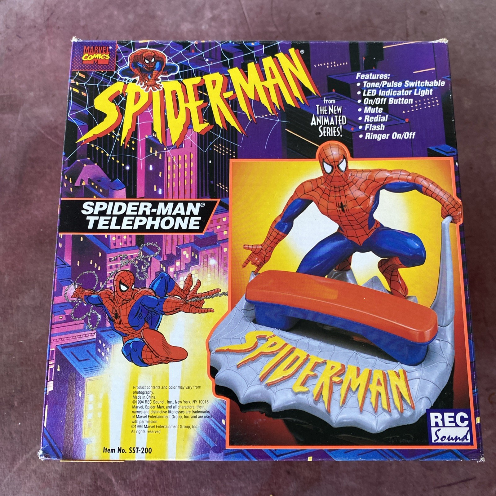 VTG 1994 MARVEL SPIDER-MAN Telephone w/ Original Box Comics Animated Series