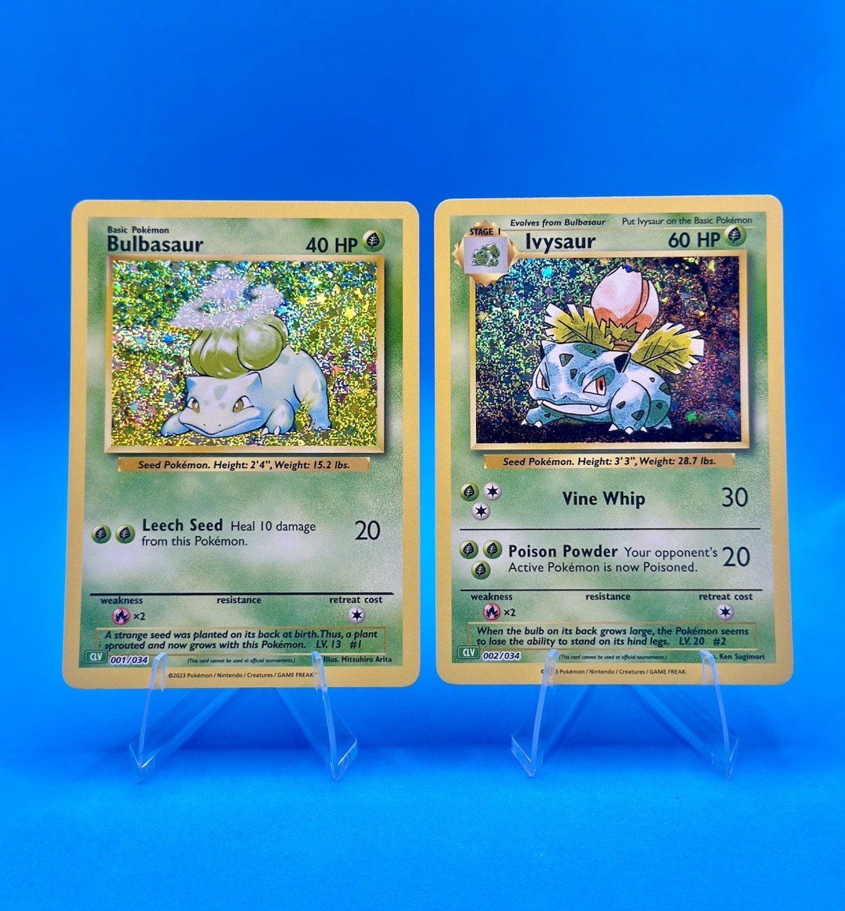 Bulbasaur 001/034 & Ivysaur 002/034 Gioco di Carte Collezionabili Classico Holo Set quasi nuovo