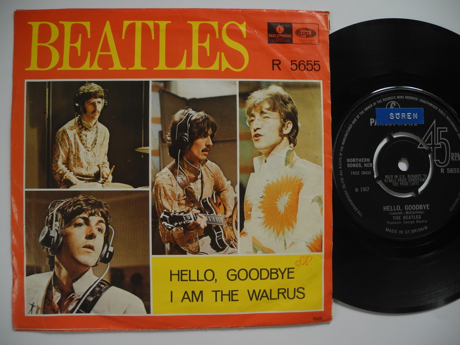 BEATLES Hello Goodbye/I Am The Walrus 45 7" single 1967 Sweden/UK R 5655 VG+