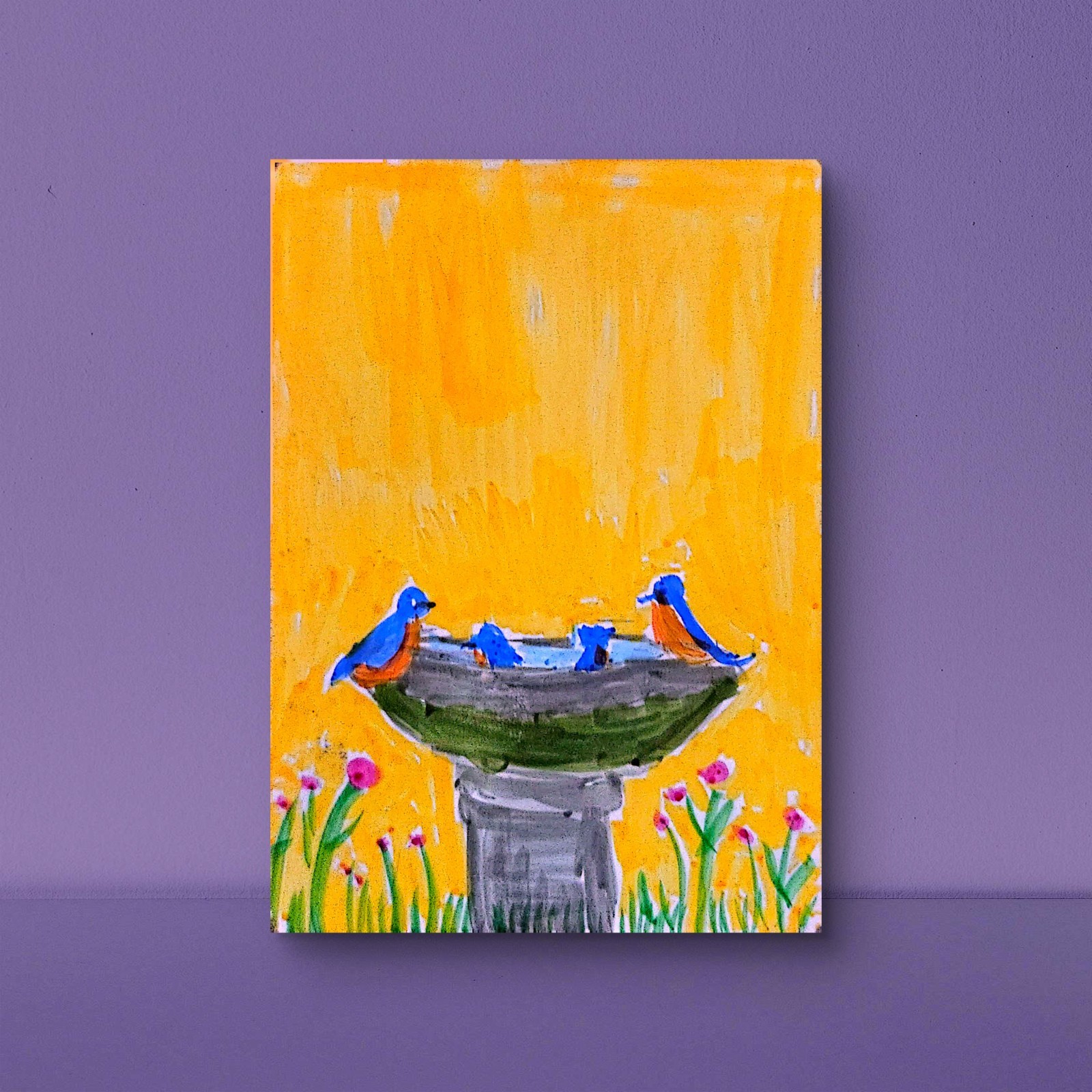 Dipinto acquerello originale espressionista astratto Birdie Bath Time ACEO