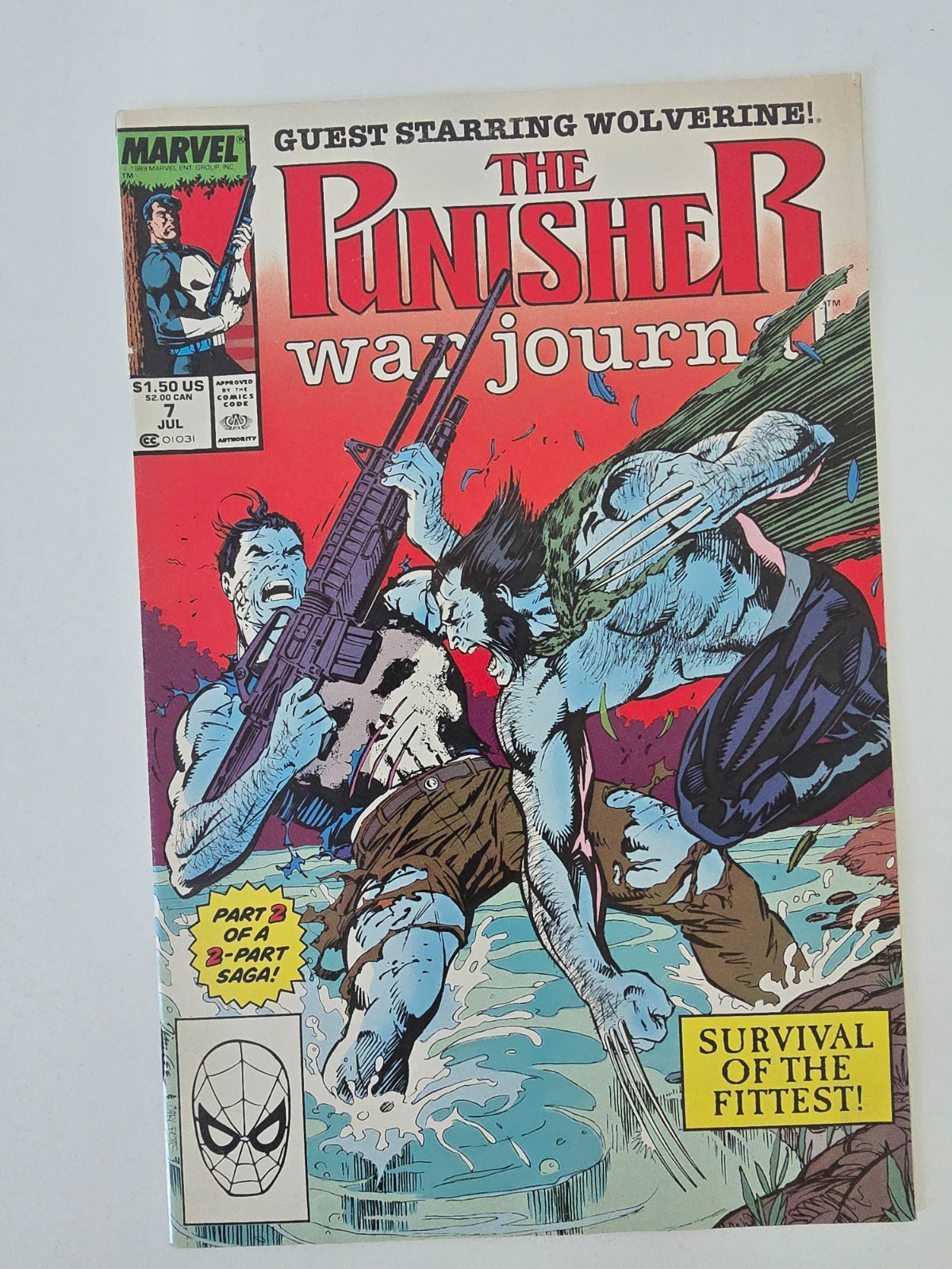 PUNISHER WAR JOURNAL #7 MARVEL COMICS 1989 WOLVERINE JIM LEE ICONIC COVER
