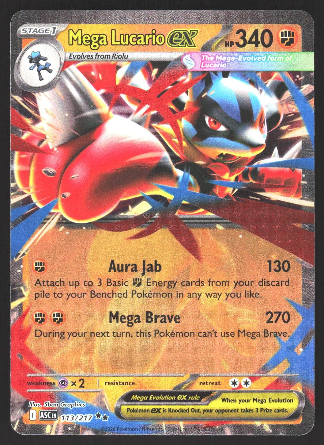 Mega Lucario ex 113/217 Doppio Raro Eroi Ascesi Pokemon Holo Near Mint