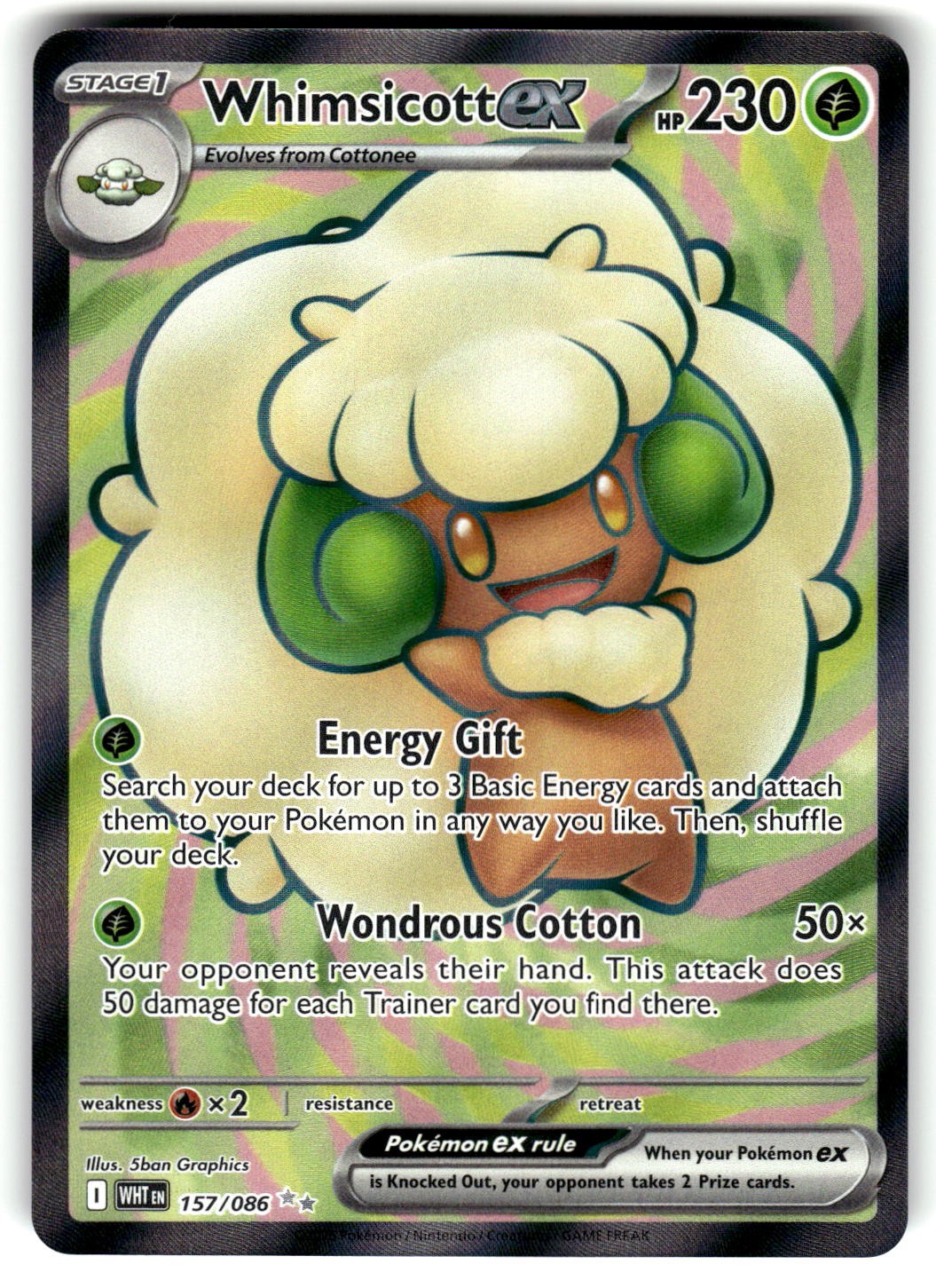 Whimsicott ex 157/086 Pokemon SV: White Flare Holo Ultra Rara quasi nuova