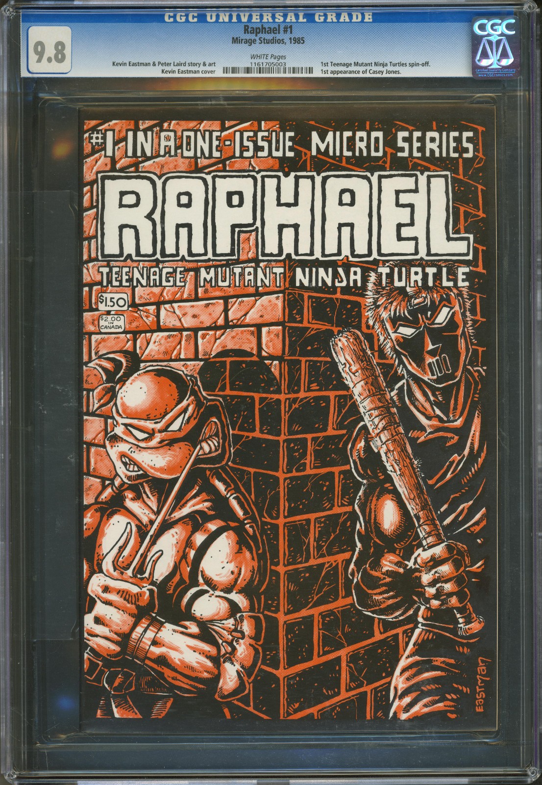 Raphael #1 CGC 9,8 pagine bianche | Mirage 1985 | 1° Casey Jones | TMNT | Eastman