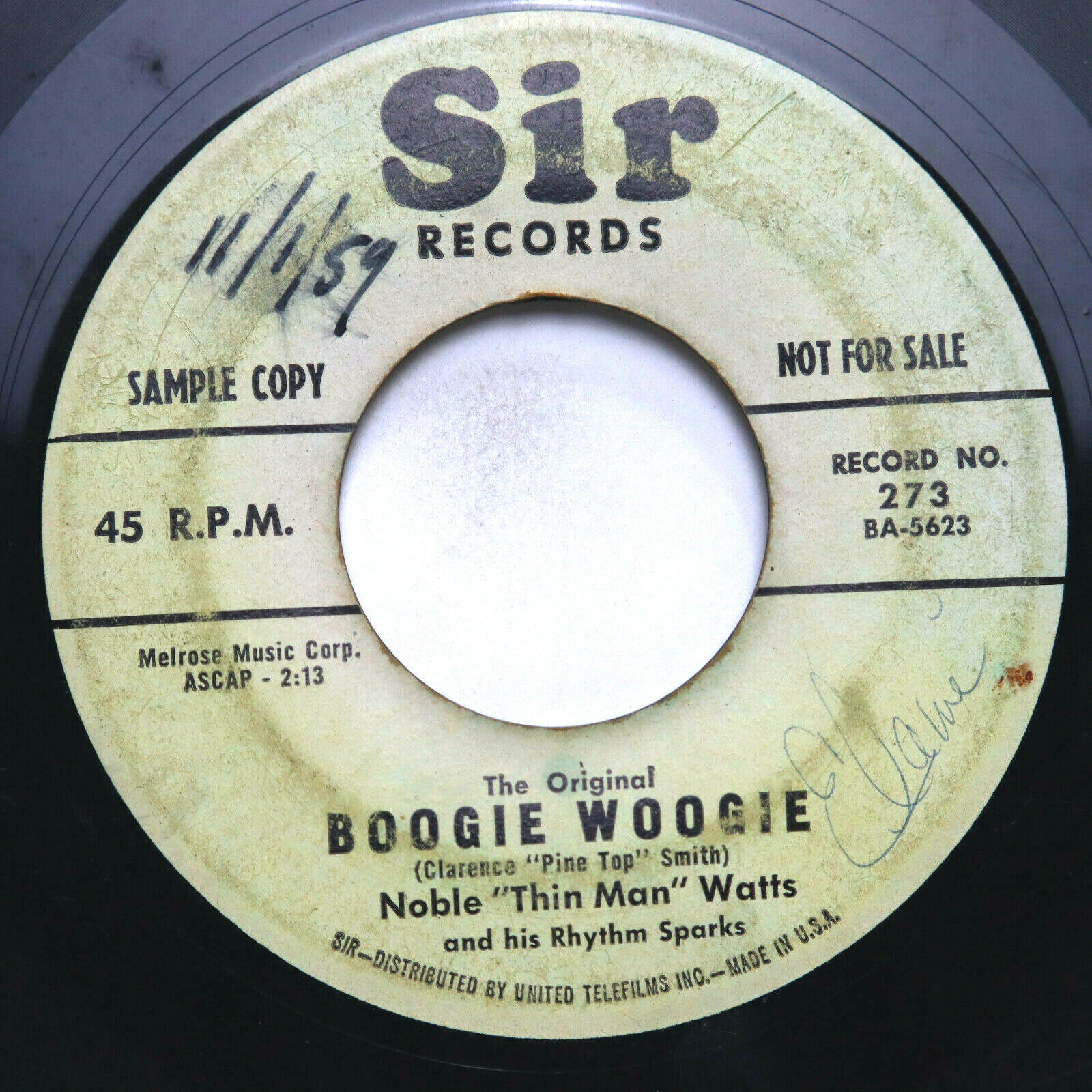 NOBLE "THIN MAN" WATTS - BOOGIE WOOGIE / MASHED POTATOES - SOUL 45 (PROMO)