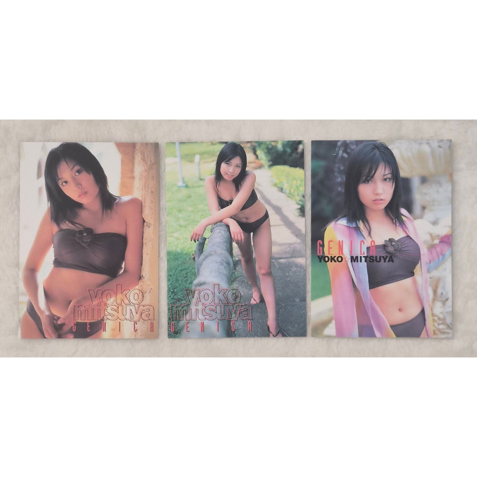 Set bikini grigio 3 carte Genica Yoko Mitsuya 2001 carte idolo incisione Giappone