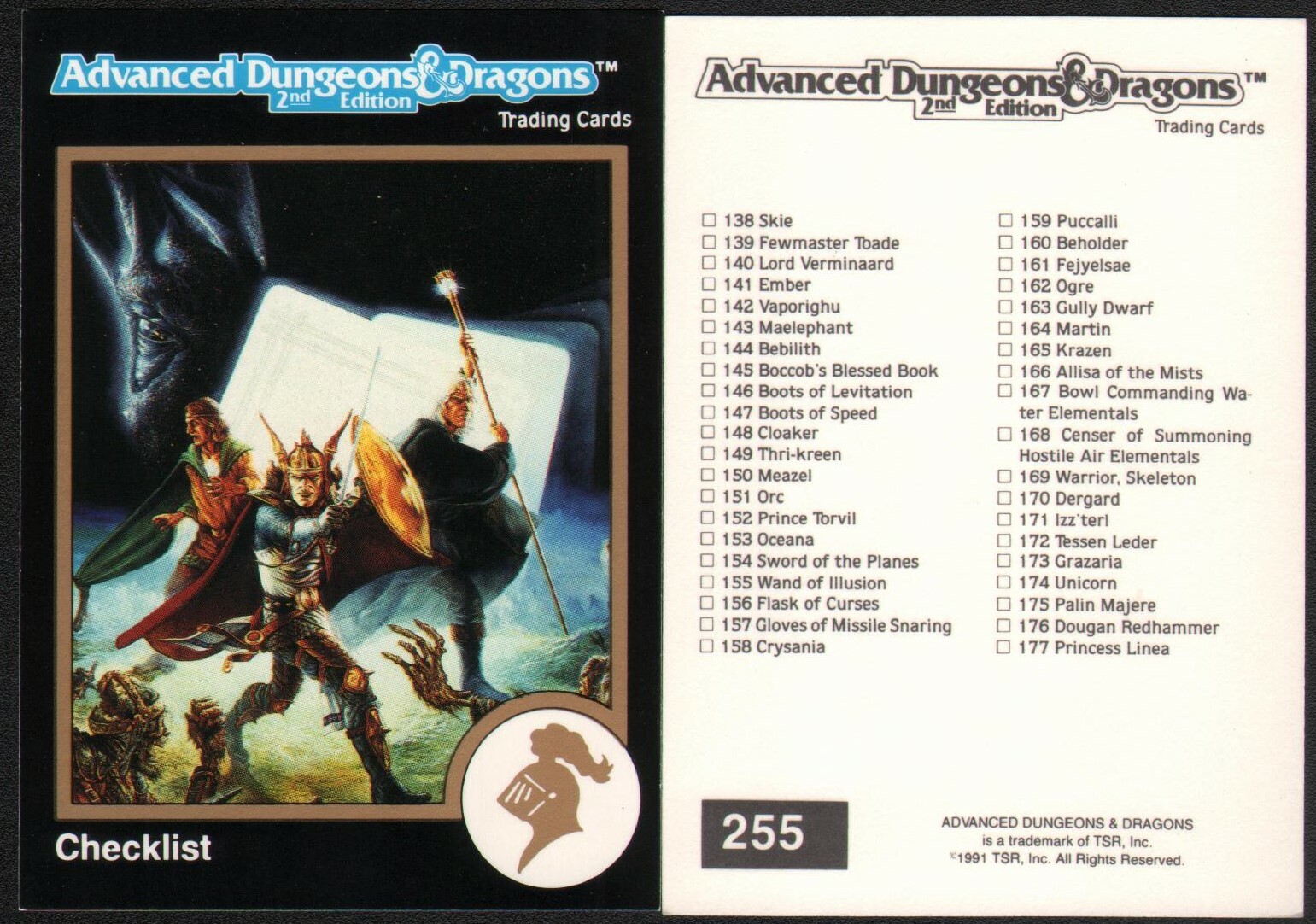 1991 TSR AD&D Gold Border Fantasy Art Card #255 ~Lista di controllo Dungeons & Dragons