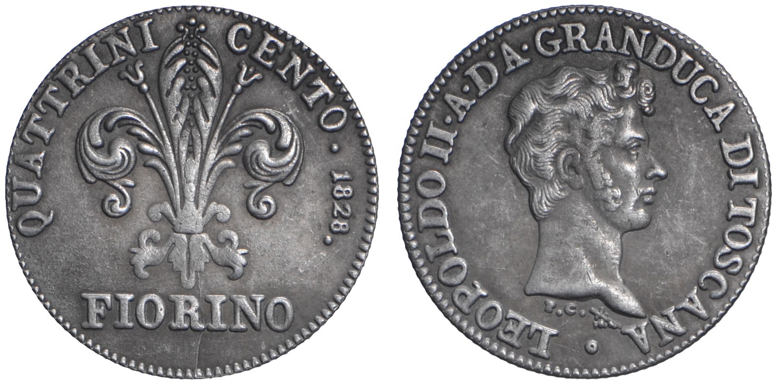 GRANDUCATO DI TOSCANA - LEOPOLDO II - QUATTRINI 100 FIORINO 1828 - COPIA