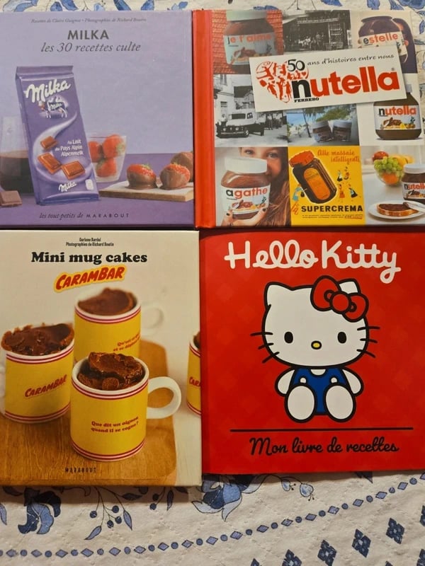 Livres recettes cultes desserts gâteaux pâtisserie Milka Nutella Carambar Mugcakes