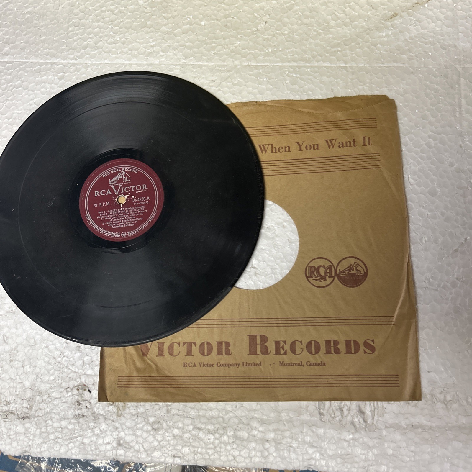 Mario Lanza Drink Drink/Golden Days Red Seal Rca Victor Sleeve 78