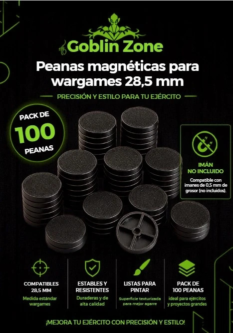 Pack 100 Peanas 28.5 mm con Hueco Imán 5x2 mm - Warhammer / Wargames (Ahorro)