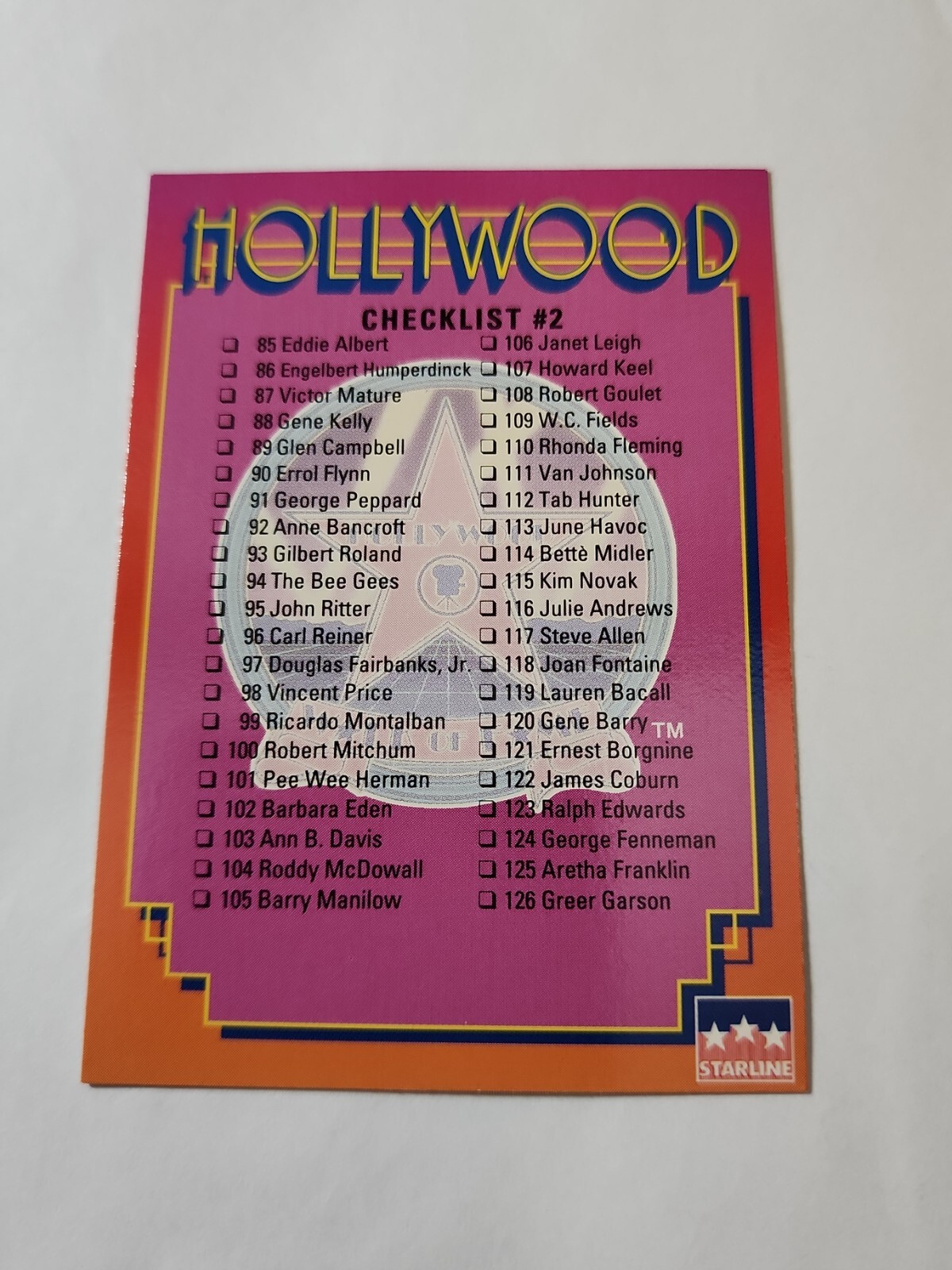 Hollywood Walk of Fame Card Checklist 2 Vintage # 249 Starline 1991 quasi nuovo 