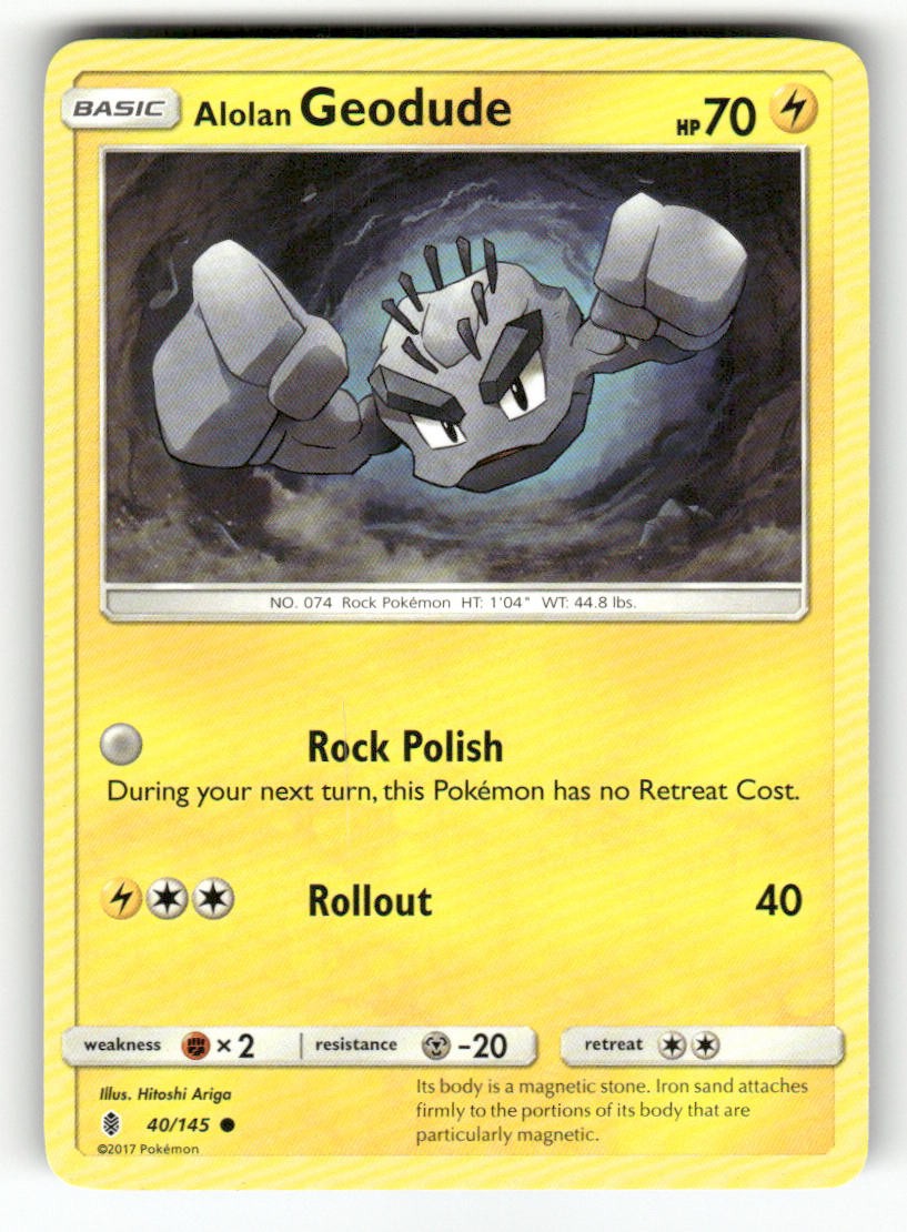 Pokemon Alolan Geodude 40/145 Guardiani Comuni Risorgenti Giocato Leggermente