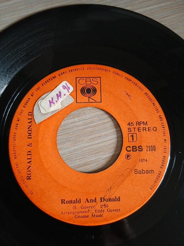 Disque vinyle 45 tours - Ronald & Donald - Ronald And Donald (Label CBS, Sans jaquette)