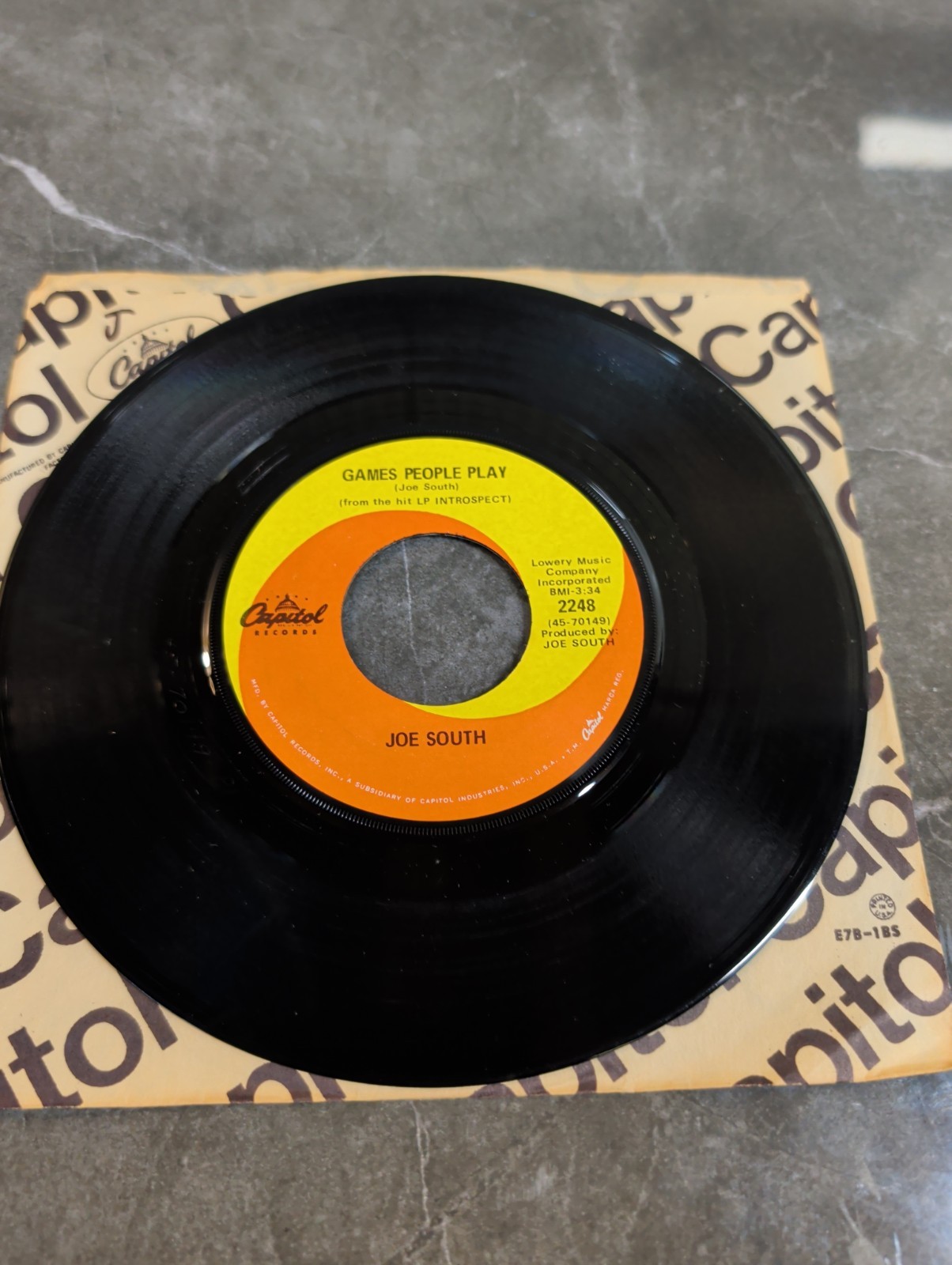 JOE SOUTH 45RPM 7” Single Capitol Records ”Games People Play” 
