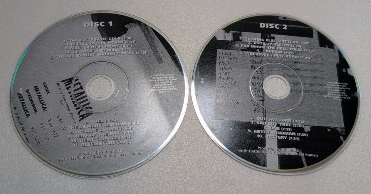 Metallica 1999 Berkeley Community Theatre Live April 21 1999 Cd Disc 1 and 2