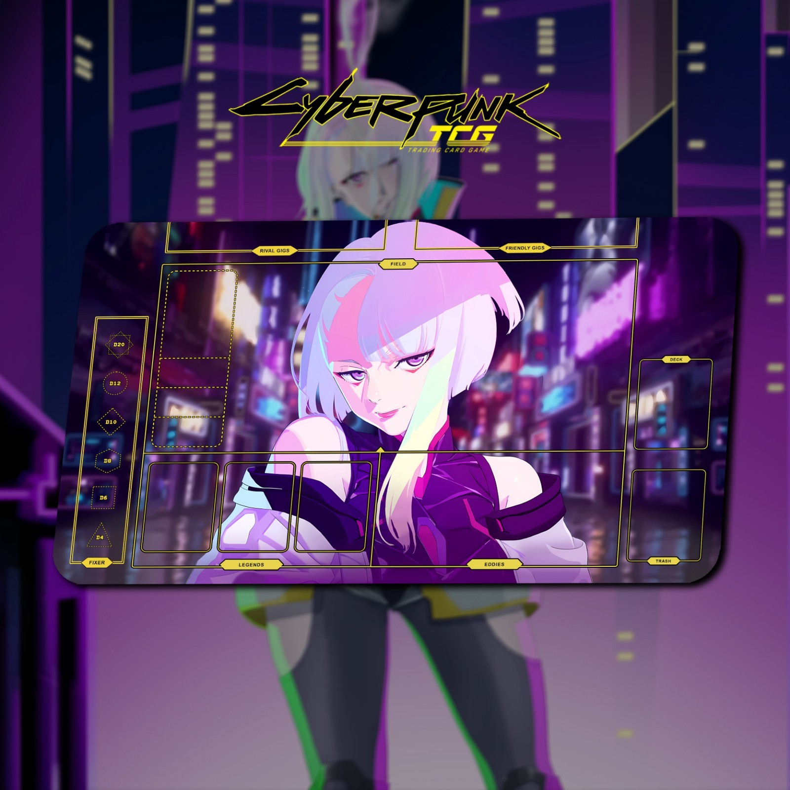 Playmat Lucy Cute - Cyberpunk TCG / 24"x14" inch (600x350mm) / Stitched Edge