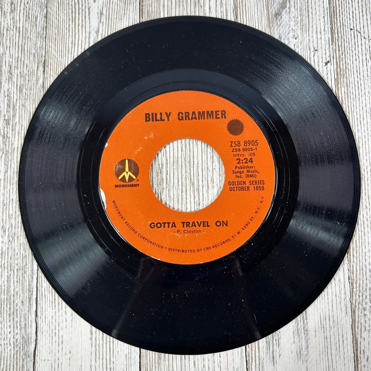 Billy Grammer - Gotta Travel On 7" Record 1958 Monument Country Rockabilly 45