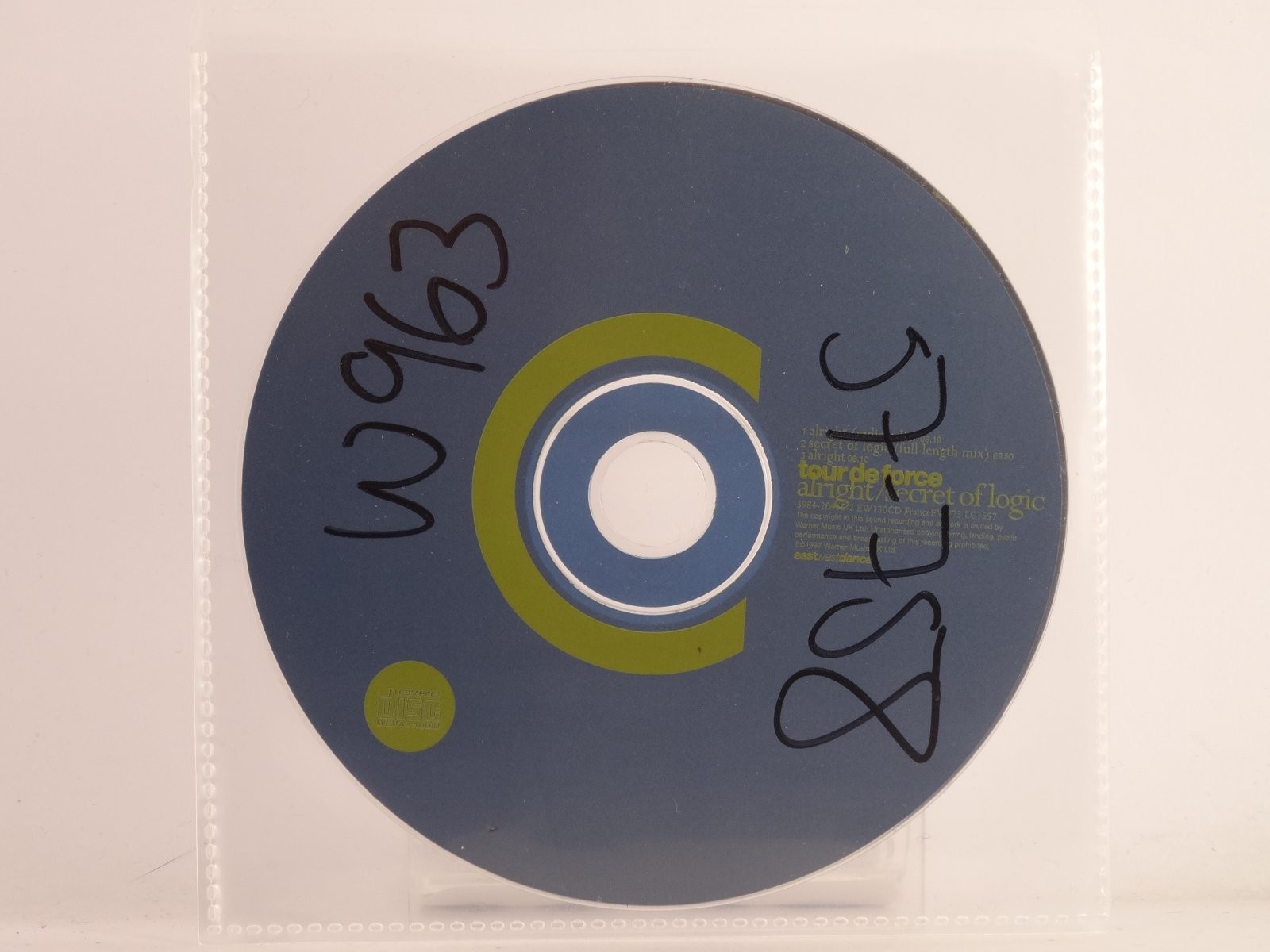 TOUR DE FORCE ALRIGHT/SECRET OF LOGIC (X11) 3 Track CD Single plus Plastic Sleev