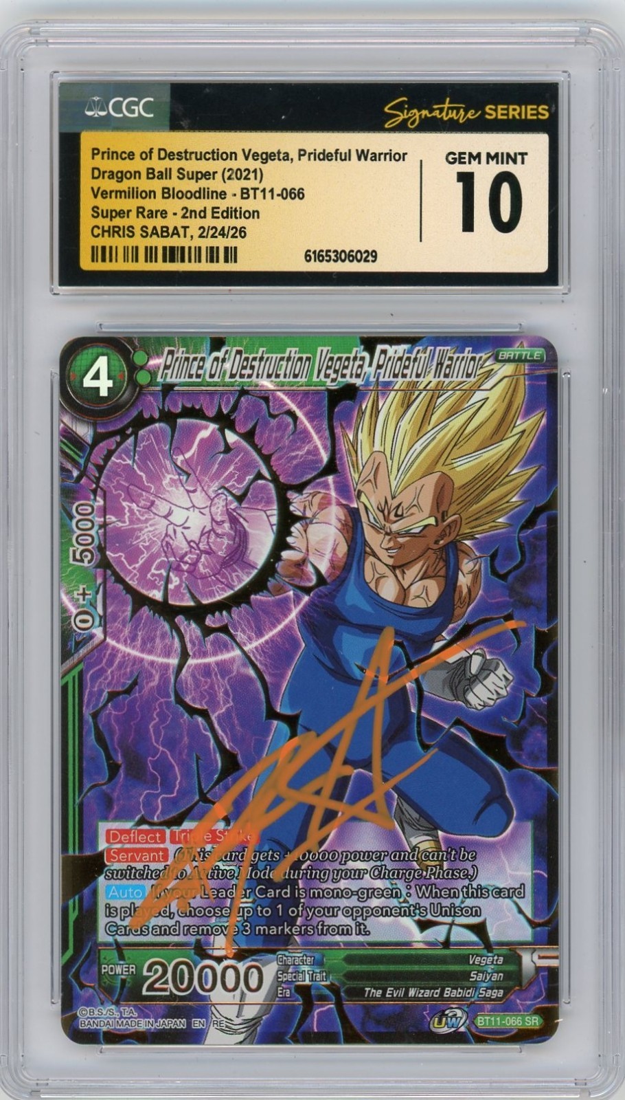 Gemma CGC Mint 10 CHRIS SABAT firmata Principe della Distruzione Vegeta BT11-066