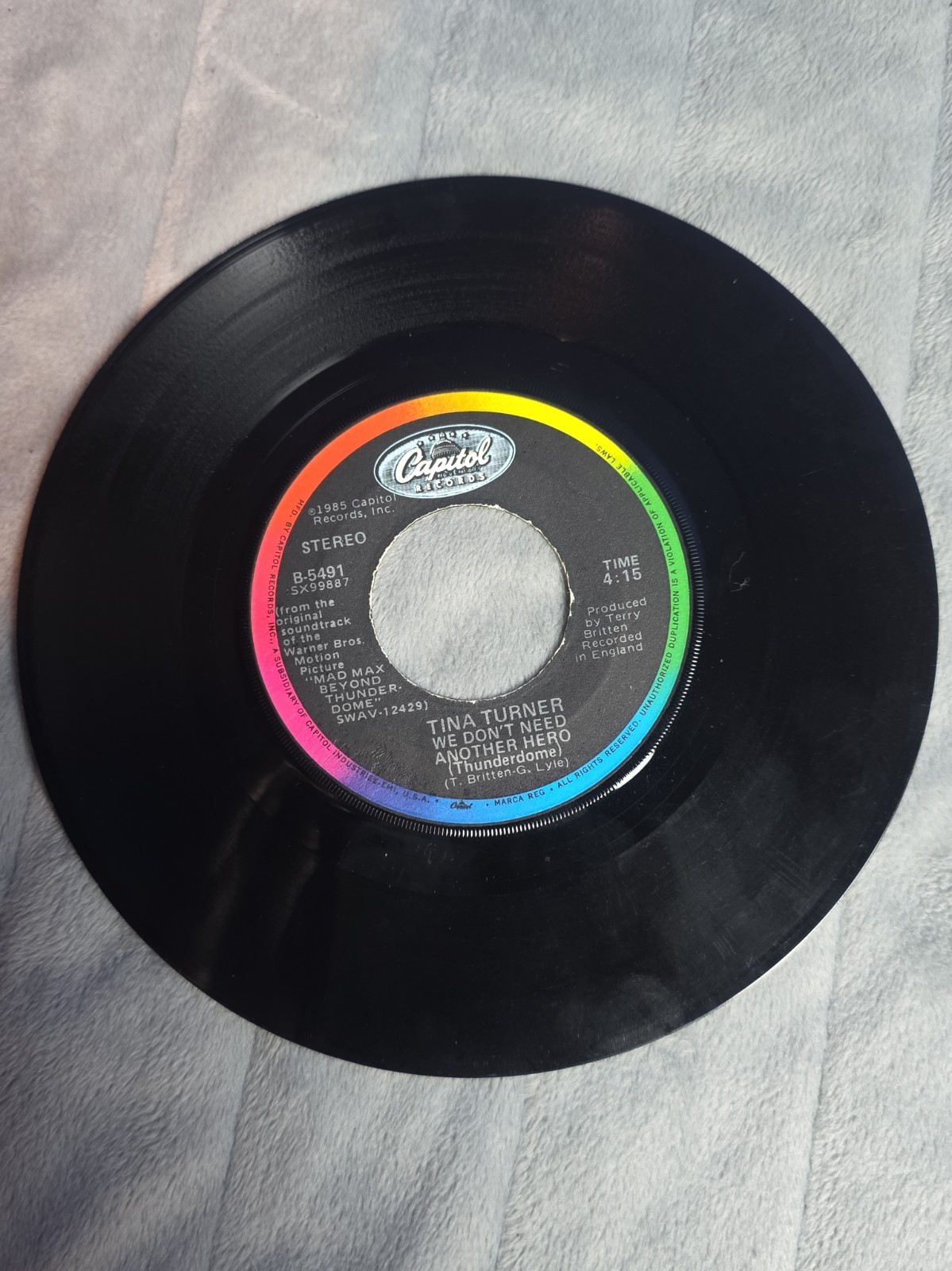 Vintage 45 RPM Tina Turner - Single We Don't Need Another Hero