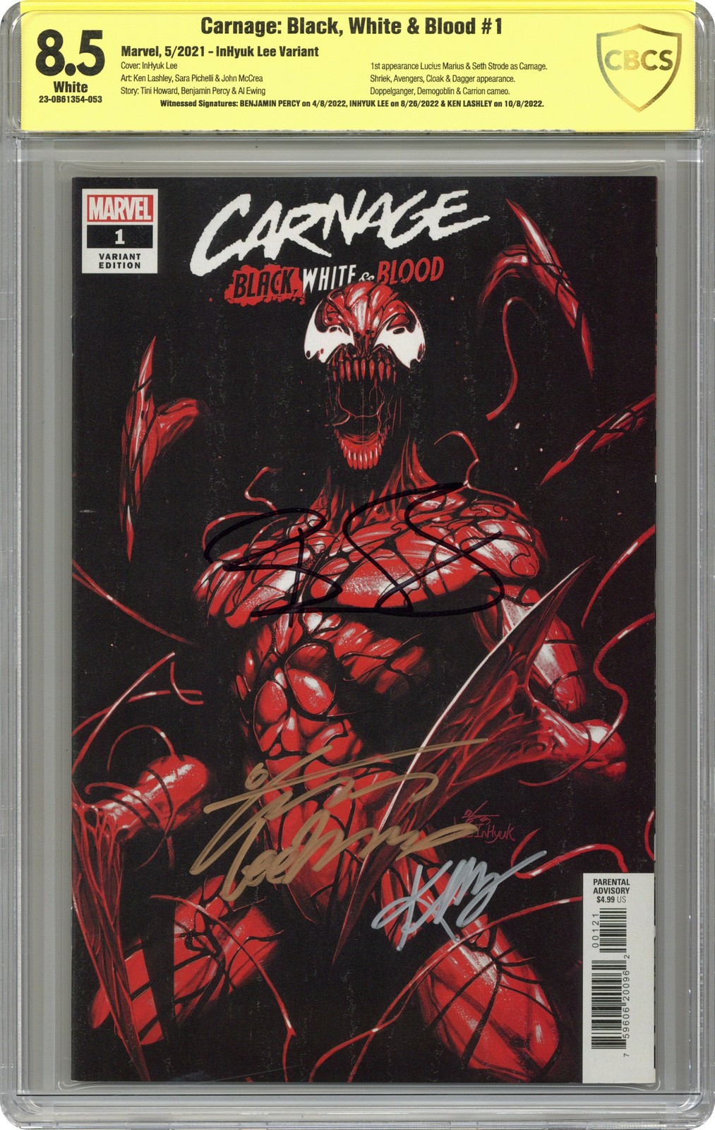Carnage Black, White and Blood 1B Lee CBCS 8.5 Testimone Sig 2021