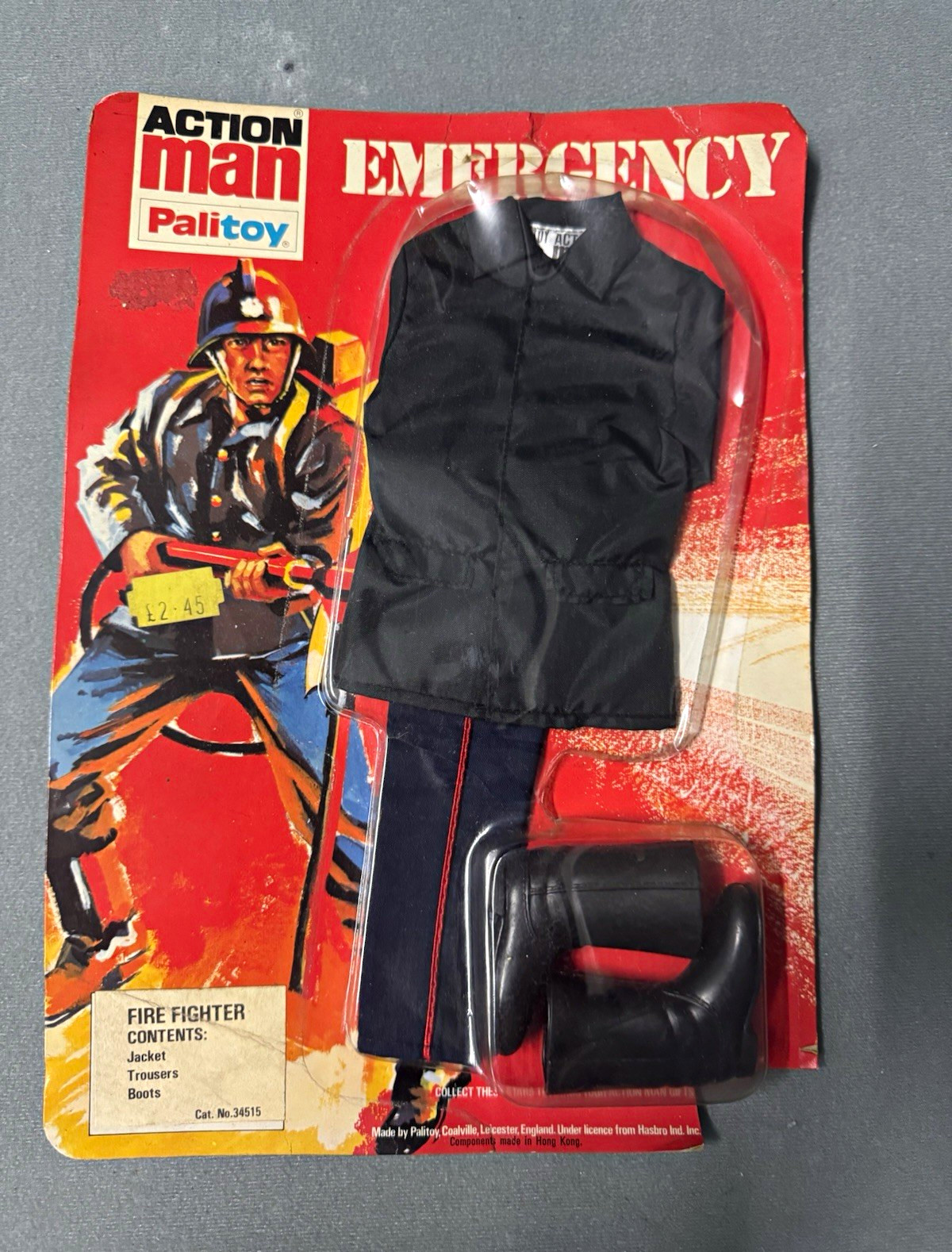 Palitoy Action Man vestito vigili del fuoco emergenza 3 pezzi in scatola cardato mai aperto 34515