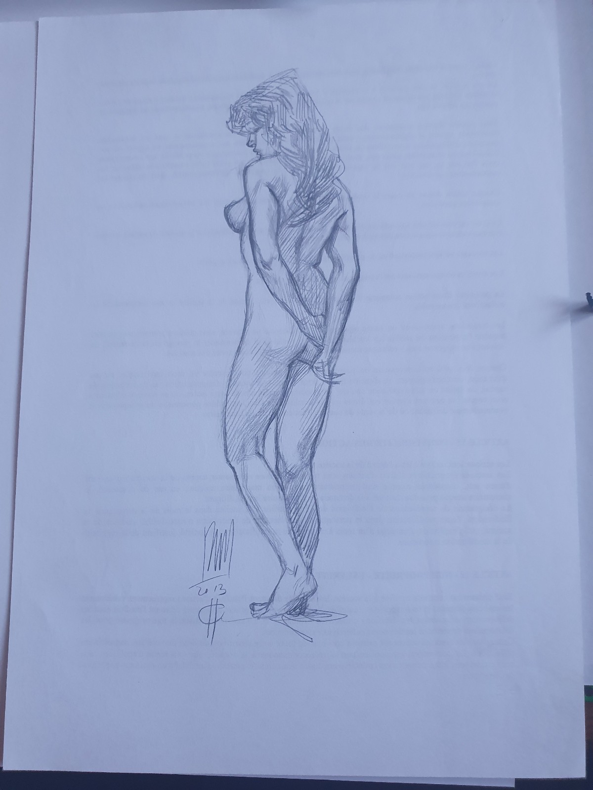 Dessin crayonné sur Feuille A4 de Roberto Ricci (Femme de 3/4)