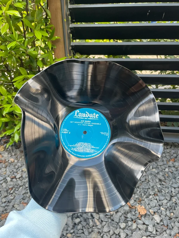 Unieke Vintage Vinyl Plaat Schaal kunst kom Handgemaakt