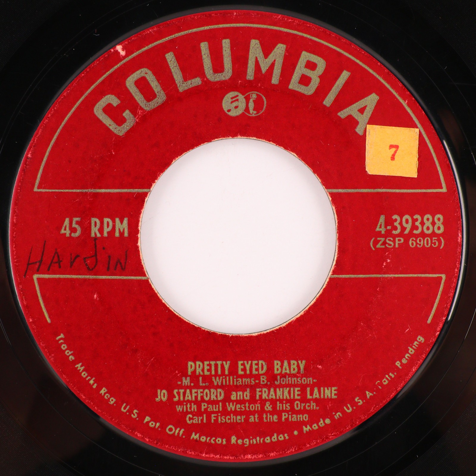 Jo Stafford, Frankie Laine Pretty Eyed Baby / One For Me 1951 45 rpm 7" Record