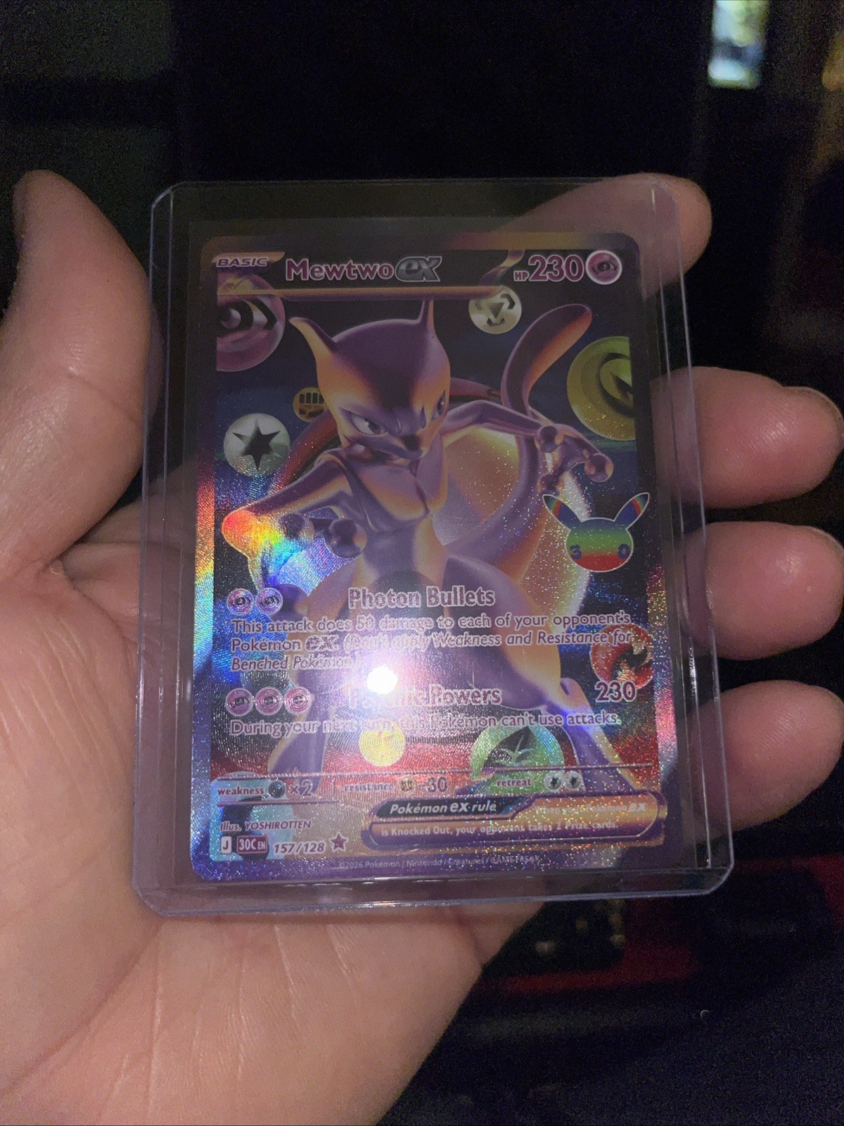 Pokémon 30° Anniversario Mewtwo ex 157/128 Raro Holo Inglese 2026 Futura Rarità