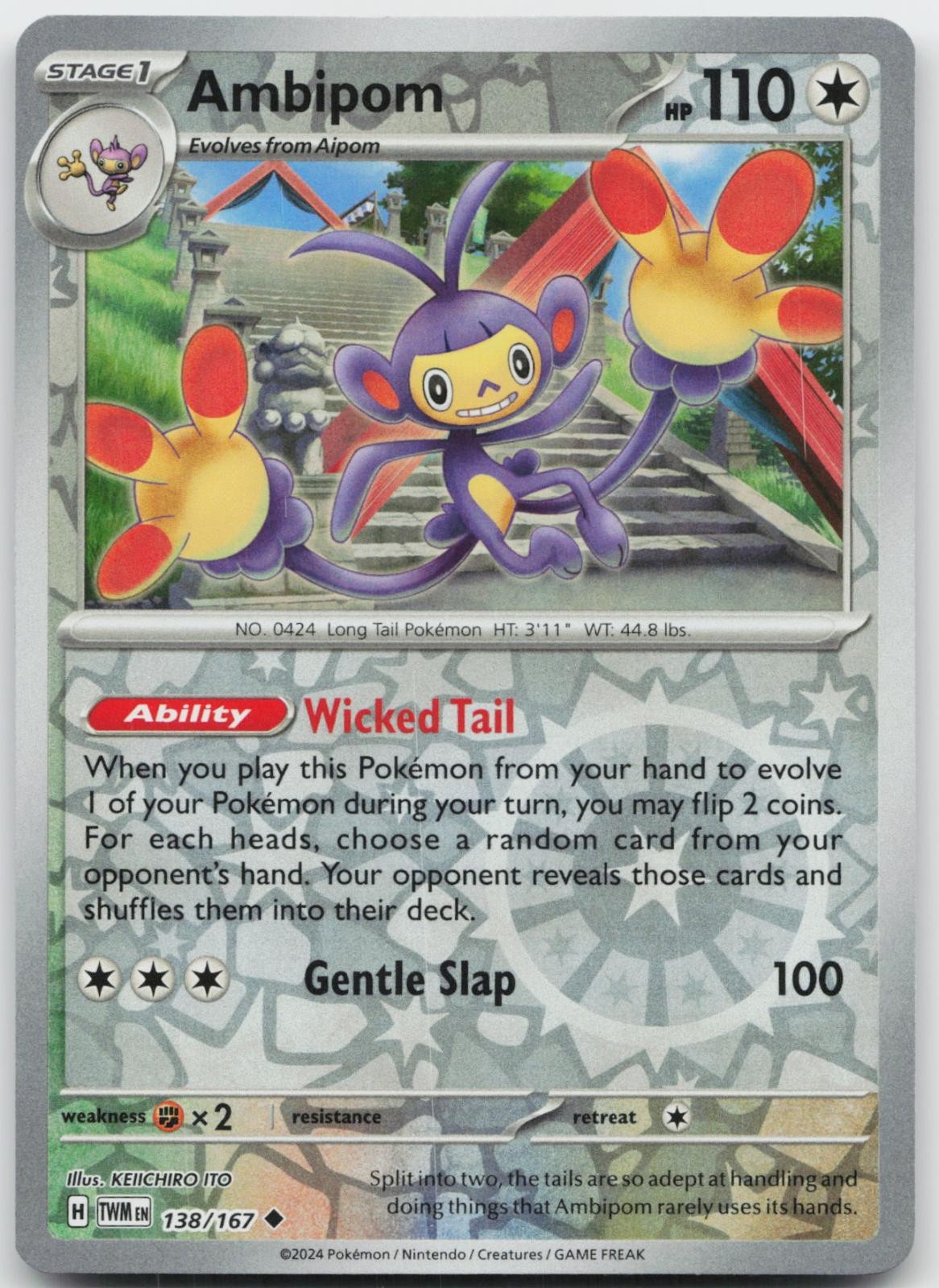 Ambipom 138/167 Pokemon Maschera Crepuscolare Non Comune Reverse Holo quasi nuovo