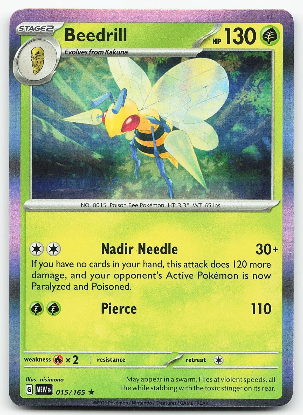 Pokemon Beedrill 015/165 151 Raro Holo quasi nuovo